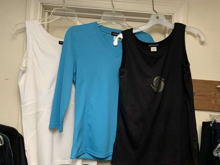 LADIES ATHLETIC WEAR - 3 TOPS, 2 PANTS (SIZE SMALL - 1 NEW W/ TAG) - UP MASTER CLOSET 2 image