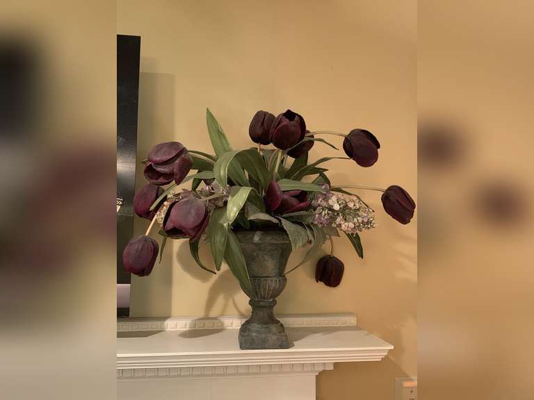 POTTERY URN WITH SILK FLORAL 21" TALL - DEN image