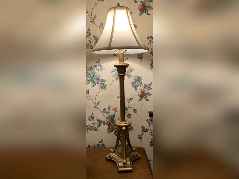 TALL METAL GOLD TONE CANDLESTICK HEAVY LAMP 32" TALL - DINETTE image
