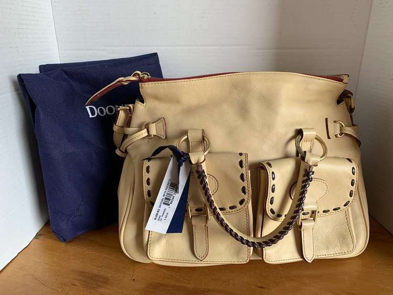 NEW W/ TAG DOONEY & BOURKE LARGE YELLOW LEATHER DOUBLE POCKET SATCHEL/SHOULDER BAG W/ DUSTER BAG - CHECKOUT image