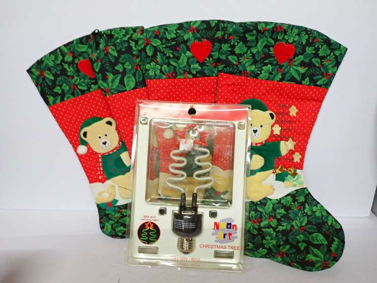 Christmas Stockings and Neon Light Up Signage image