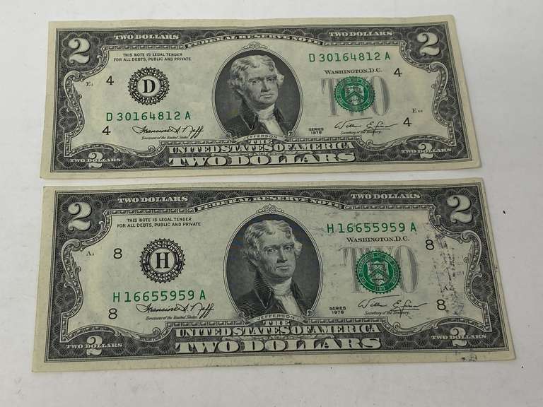 Two dollar bills, set of two, 1976 series, see pictures for details. image