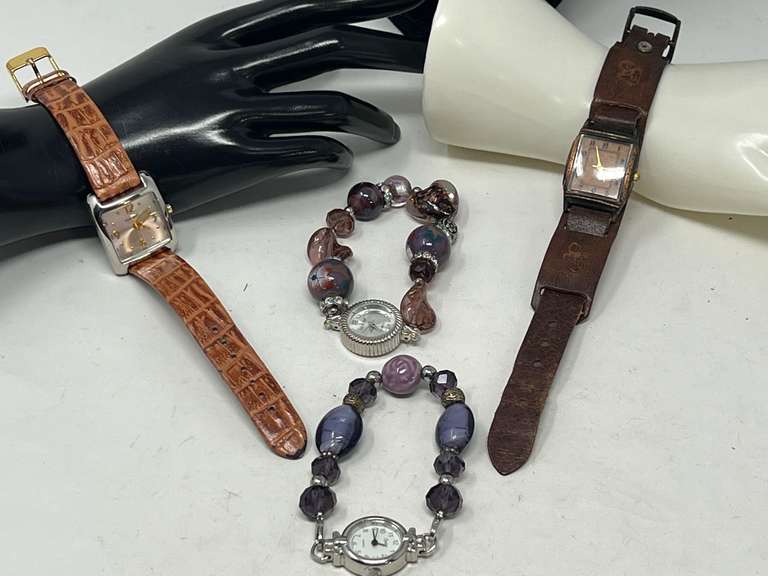 Ladies dressy beaded band watches, and more. Four pieces total, see pictures for details. image