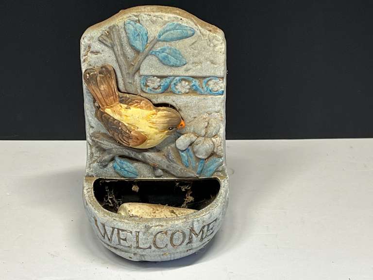 Small ceramic wall mount bird themed planter, see pictures for details. image