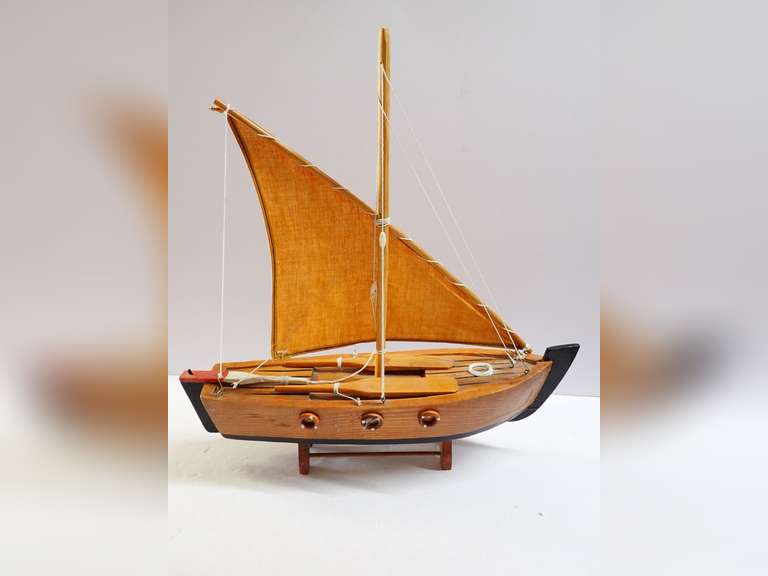 Wooden Sailboat Model Display image