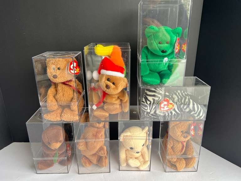 Beanie baby assortment, comes with eight display cases, see pictures for details. image