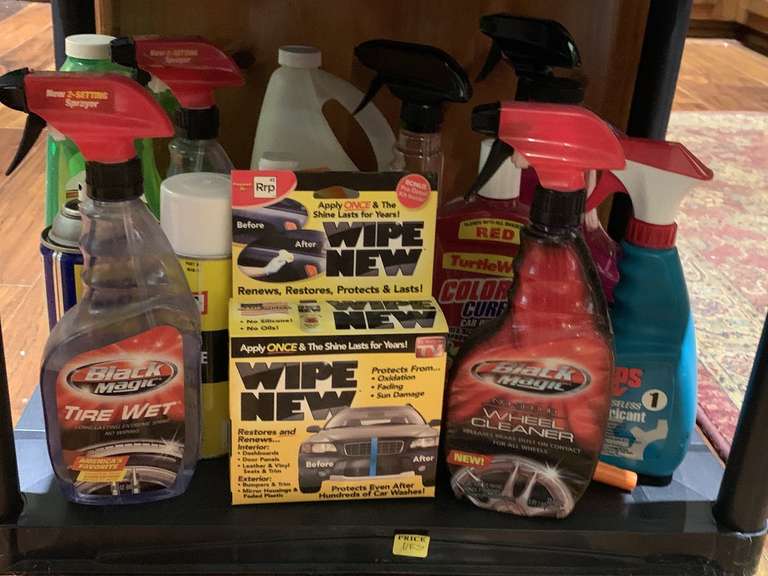 SHELF LOT OF CAR CLEANING SUPPLIES - KITCHEN image
