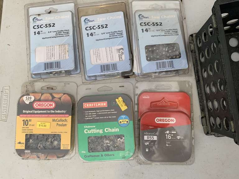 6 NEW CHAINSAW CHAINS (ONE 10", THREE 14", TWO 16") CONTAINER INCLUDED - GARAGE image