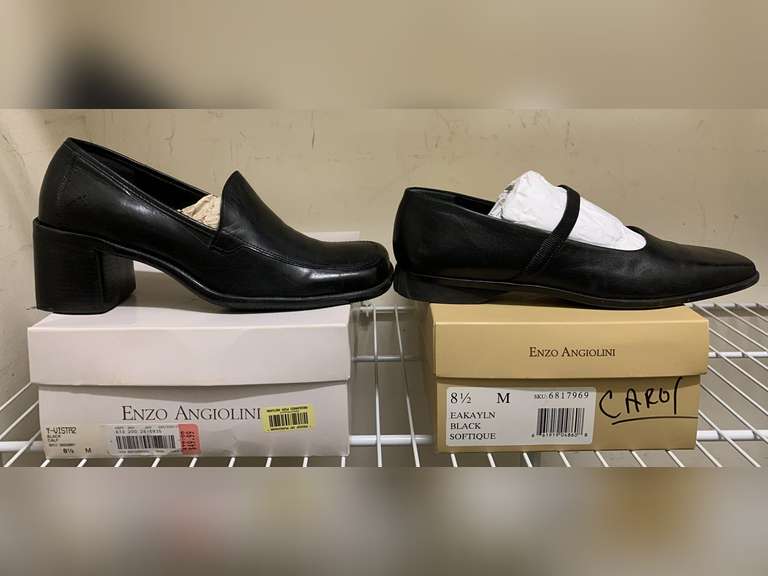 2 PAIR ENZO ANGIOLINI BLACK LEATHER SLIP ON SHOES SIZE 8 1/2M - GENTLY WORN - UP MASTER CLOSET 1 image