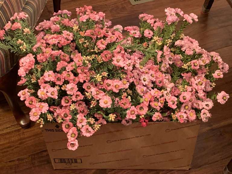 LARGE BOX OF PEACH COLORED SILK FLOWERS - DINING ROOM image