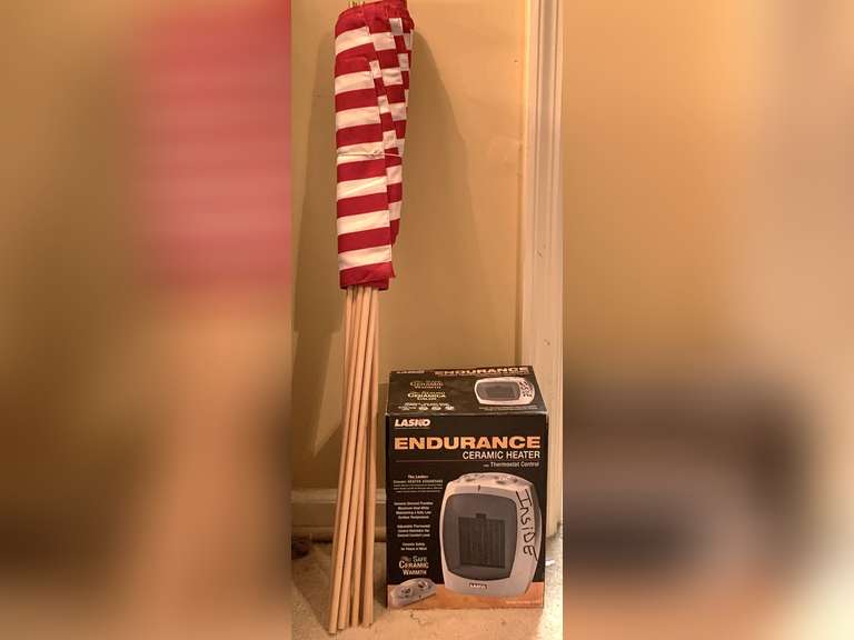 LASKO ENDURANCE CERAMIC HEATER & 11 NEW AMERICAN FLAGS ON POLES 32" TALL - UP MASTER BED image