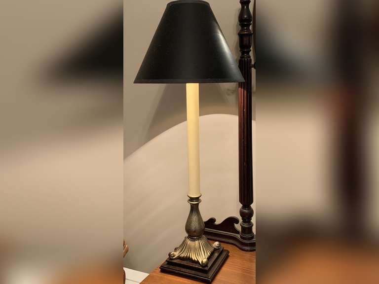 TALL METAL & WOOD CANDLESTICK LAMP 27" TALL - UP BED 1 image