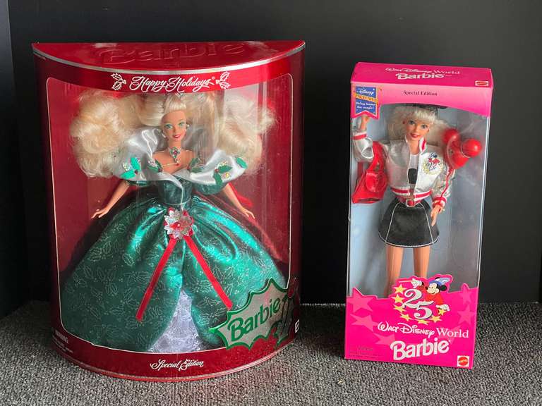 Happy Holidays Barbie, special edition, also includes Walt Disney World Barbie, celebrating the 25th anniversary of Walt Disney World, both come in original boxes, see pictures for details. image