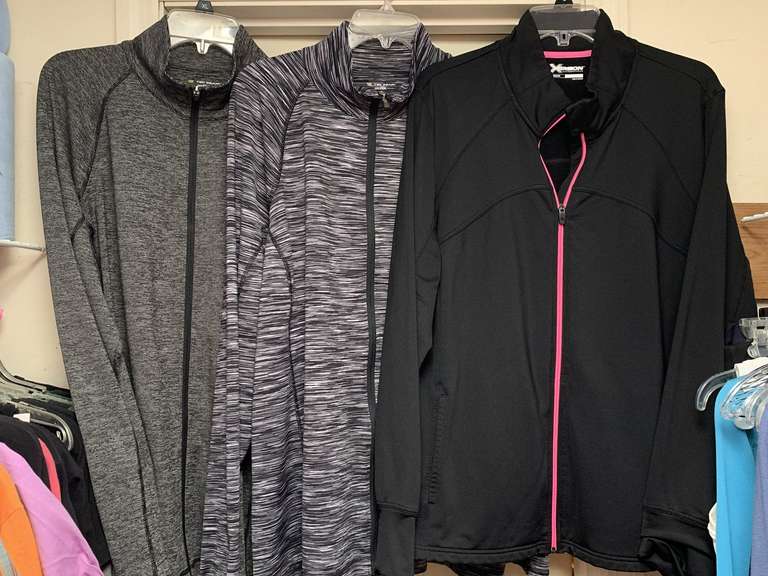 3 LADIES SIZE 2XL ZIP FRONT ATHLETIC JACKETS - UP MASTER BED image