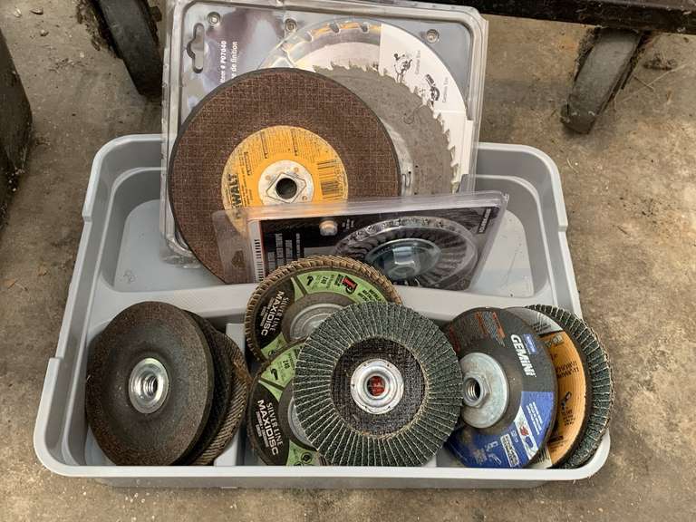 CONTAINER OF BLADES (SOME NEW, SOME USED) - GARAGE image