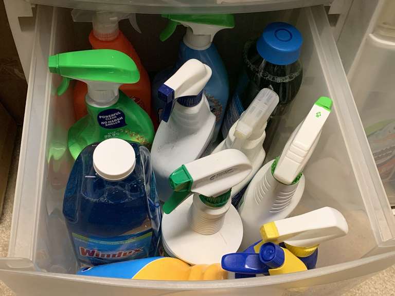DRAWER FULL OF CLEANING PRODUCTS TO INCLUDE ZEP, WINDEX, 409 & MORE - UP MASTER CLOSET 2 image