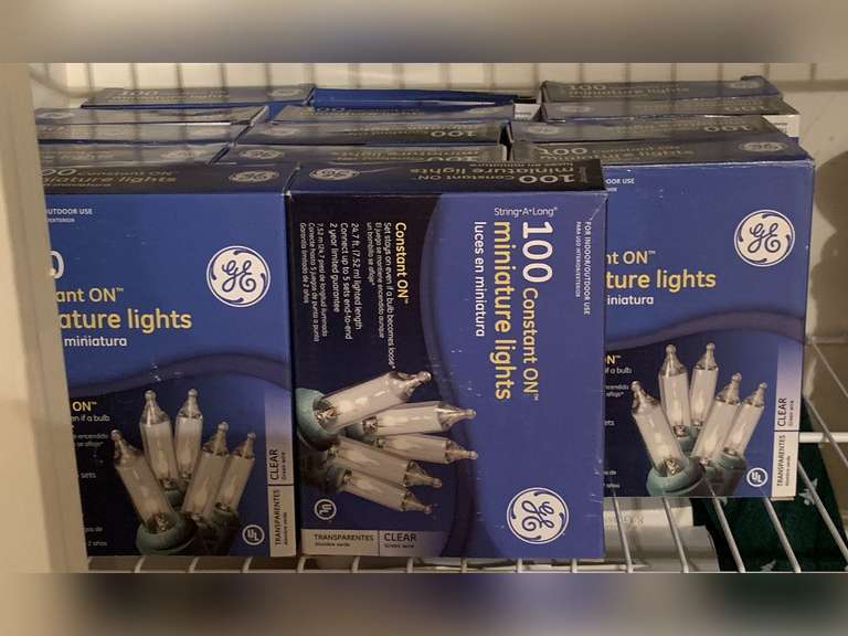 LOT TO INCLUDE 14 NEW BOXES OF 100 EACH GE CLEAR MINI LIGHTS - UP HALL CLOSET image