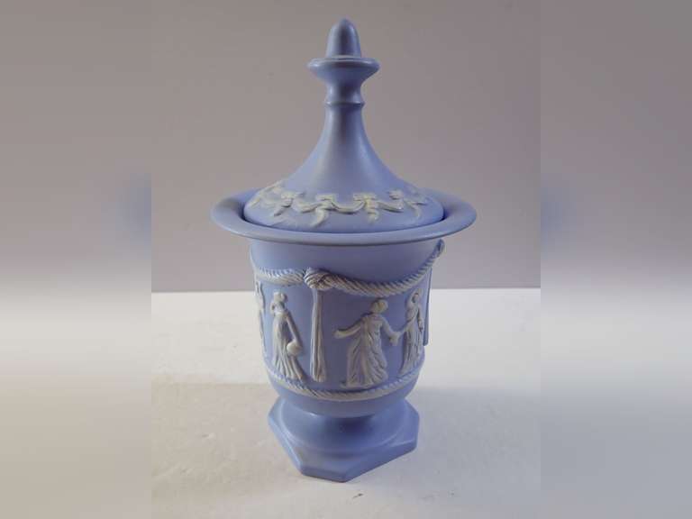 Periwinkle Blue Jasperware Style Lidded Urn image