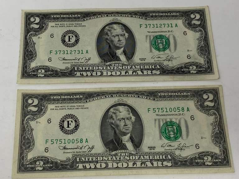 Two dollar bills, set of two, 1976 series, see pictures for details. image