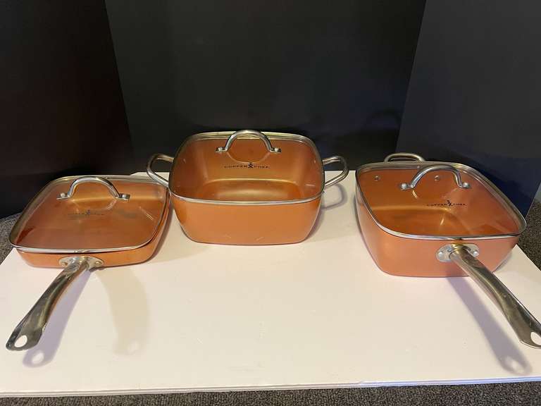 KIT… Copper Chef cookware with lids, three pieces, see pictures for details. image