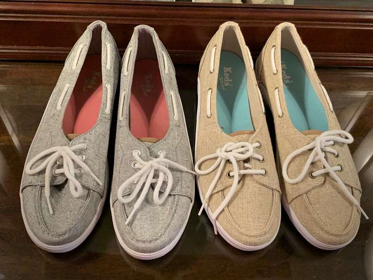 KEDS SILVER MESH TENNIS SHOES SIZE 9 (GENTLY WORN) & NEW KEDS GOLD MESH TENNIS SHOES SIZE 9 - UP MASTER BED image