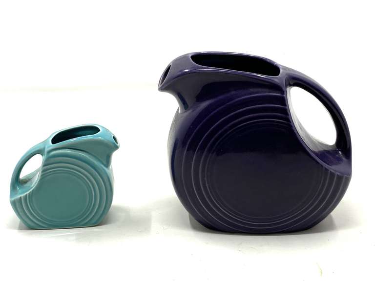 LR… Fiestaware small and miniature disc pitchers, two pieces, see pictures for details. image