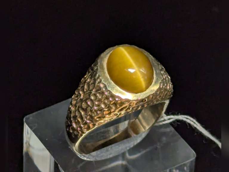 10k Gold Mens Yellow Catseye Ring Size 12 - 13.11 Grams image