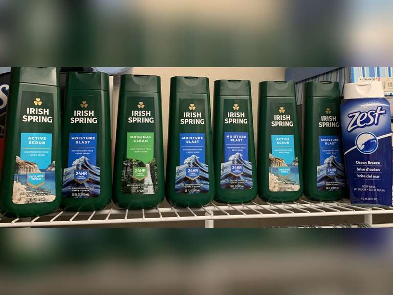 NEW IRISH SPRING 20 OZ MOISTURIZING FACE & BODY WASH (7 BOTTLES) & ZEST BODY WASH (1 BOTTLE) - UP MASTER CLOSET 2 image