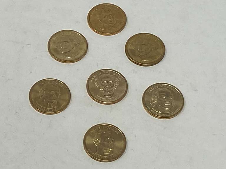 U.S. $1 coin from the Presidential Dollar Coin Program, seven pieces, with inscriptions and dates of presidency, see pictures for details. image