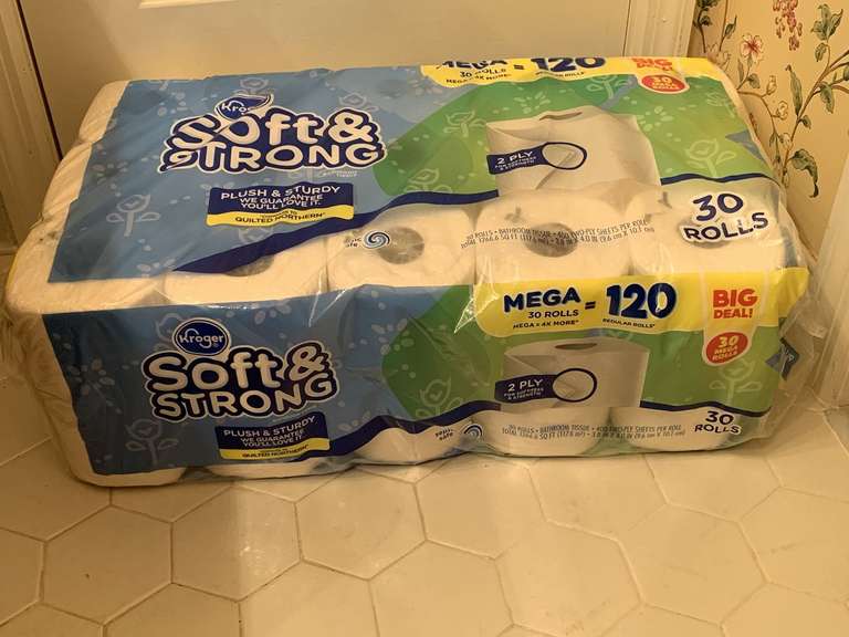 30 MEGA ROLLS OF TOILET PAPER - UP HALL BATH CLOSET image
