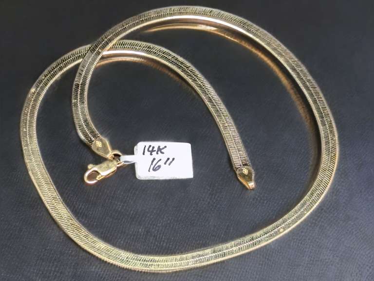 14K Yellow Gold Herringbone Necklace, 16 inches 10.3 Grams image