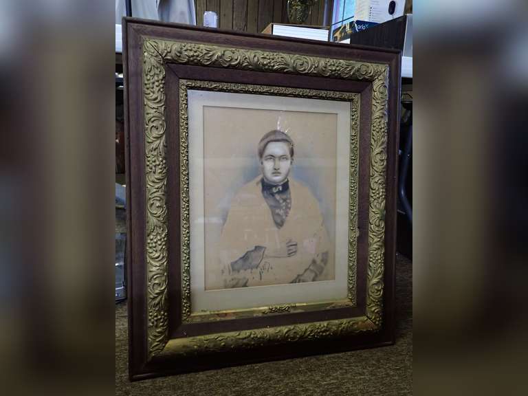 Antique Framed Portrait - Sometimes referred to as a "white-face" portrait. image