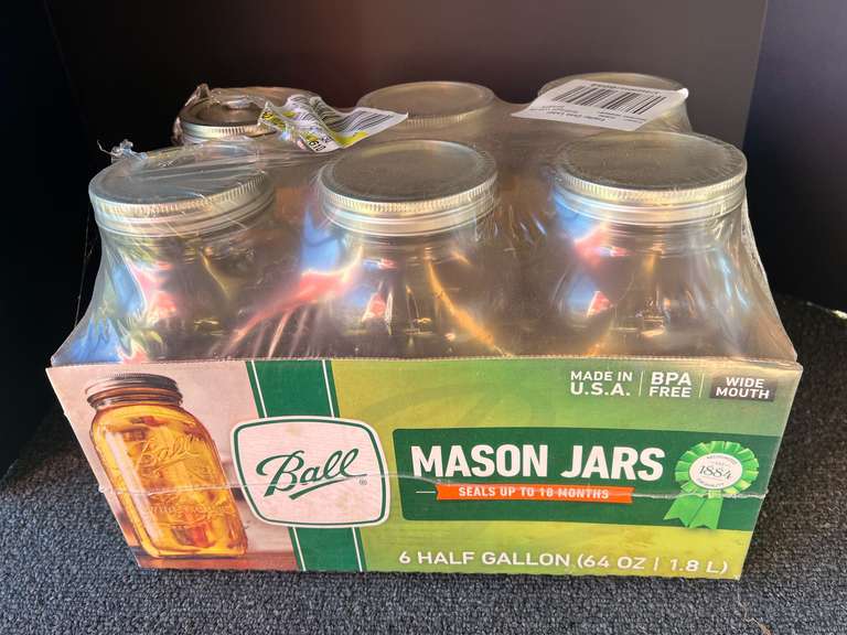 Ball wide mouth canning jars, 6 1/2 gallon jars, see pictures for details. image