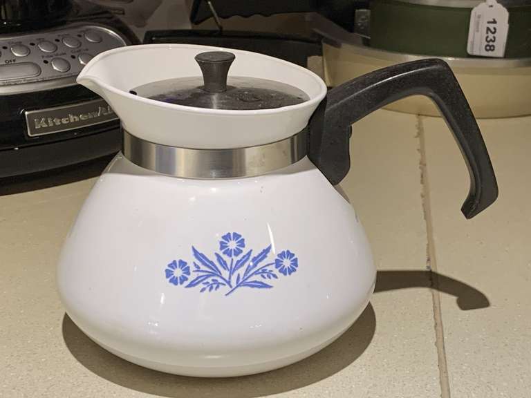 VINTAGE CORNFLOWER BLUE CORNING WARE 6 CUP COFFEE POT - KITCHEN image