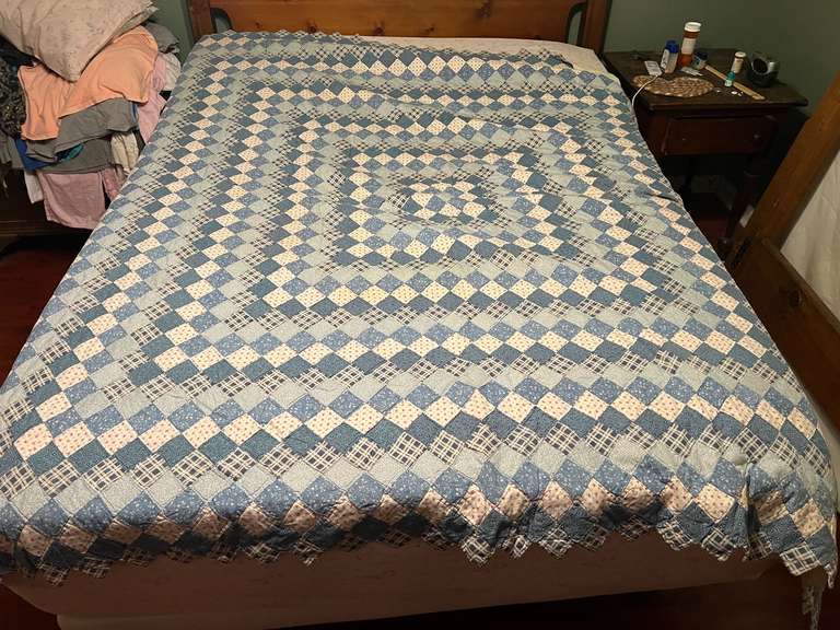 LR…Vintage custom quilt, seller states this piece was made by his grandmother, see pictures for details. image