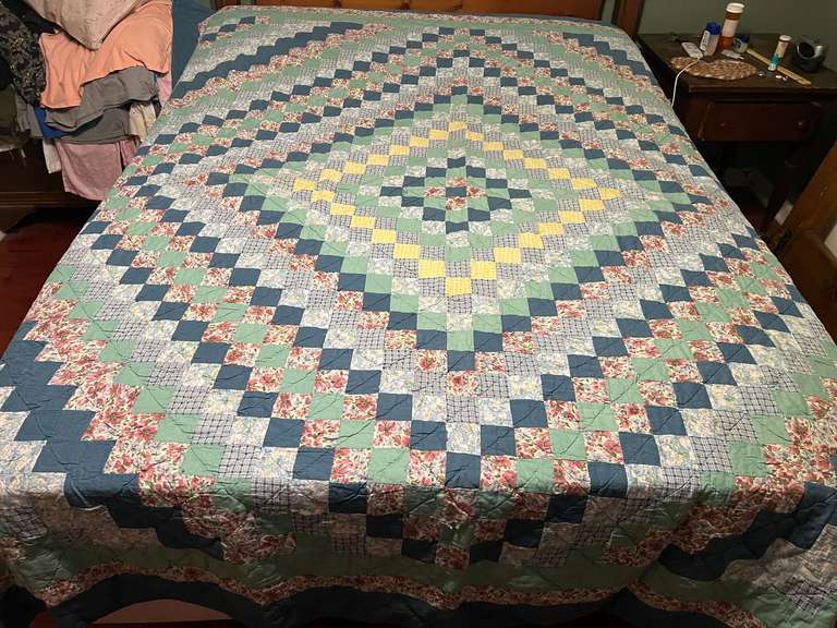 LR…Vintage custom quilt, seller states this piece was made by his grandmother, see pictures for details. image