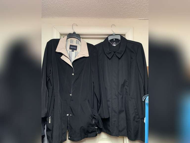 2 LADIES 3/4 JACKETS/COATS - SIZE EXTRA LARGE - NAUTICA ZIP FRONT & DENNIS BASSO RAINCOAT - UP MASTER BED image