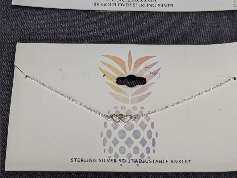 Sterling Silver 9+1" Adjustable Anklet with Double Heart Charm image
