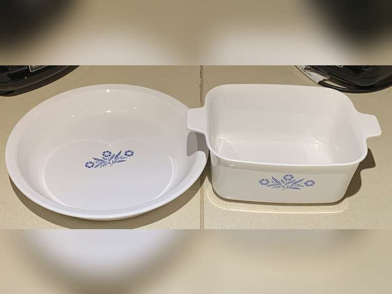 VINTAGE CORNFLOWER BLUE CORNING WARE PIE PAN 10" & 1 1/2" QT CASSEROLE DISH - KITCHEN image