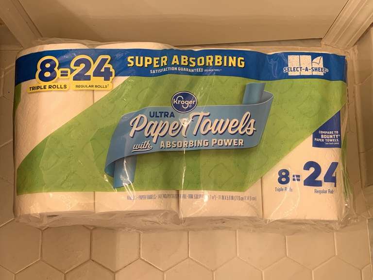8 TRIPLE ROLLS OF PAPER TOWELS - UP HALL BATH CLOSET image