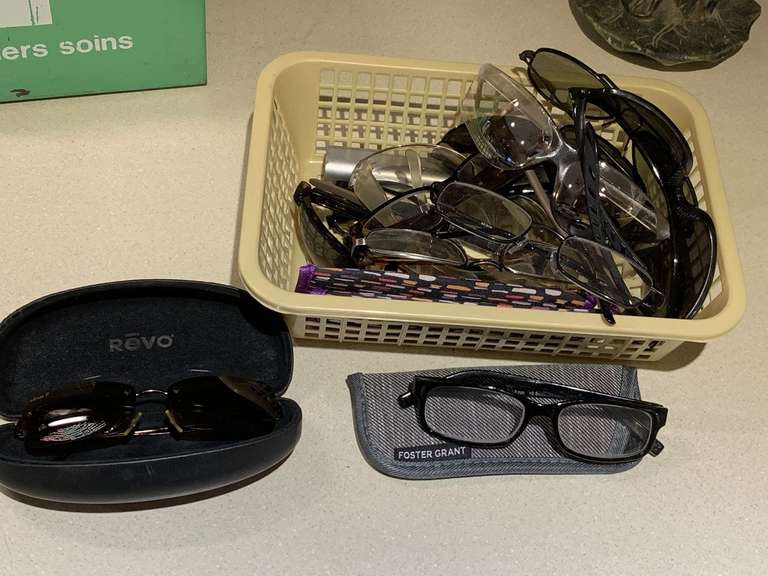 CONTAINER FULL OF SUNGLASSES & READING GLASSES (MANY NEW) - KITCHEN image