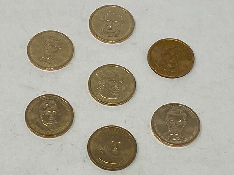U.S. $1 coin from the Presidential Dollar Coin Program, seven pieces, with inscriptions and dates of presidency, see pictures for details. image