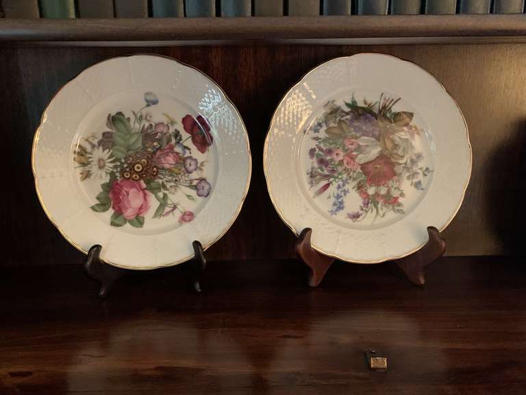 2 VINTAGE "FLORAL PATTERN" GODINGER LIMOGES SALAD PLATE ON STAND - LIVING ROOM image