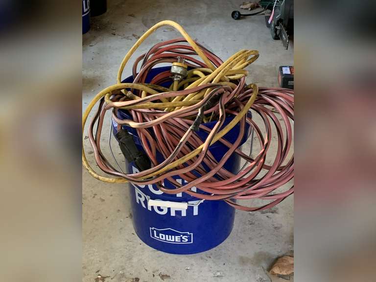 BUCKET FULL OF HEAVY DUTY EXTENSION CORDS - GARAGE image