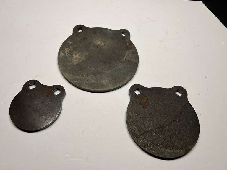DEN…Steel plates, graduating sizes, believed to be gong targets, three pieces, see pictures for details. image