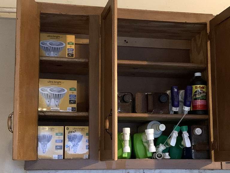 CABINET FULL OF HOUSEWASH, FLOOD LIGHTS & MORE - GARAGE image