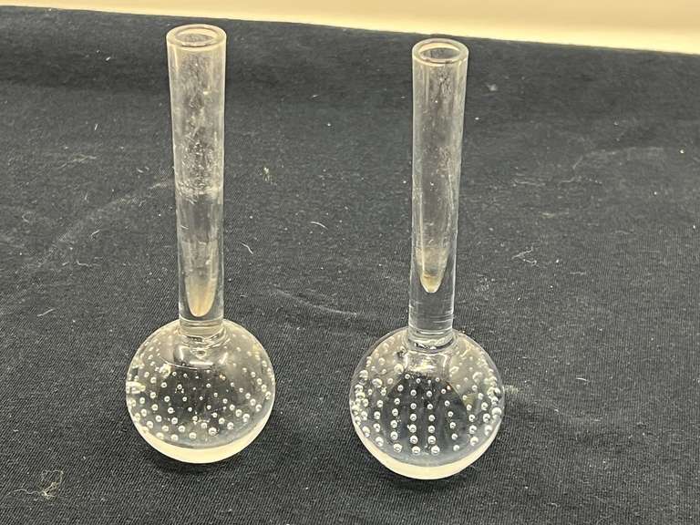 DEN…Vintage art blown glass bud vases, set of two, see pictures for details. image
