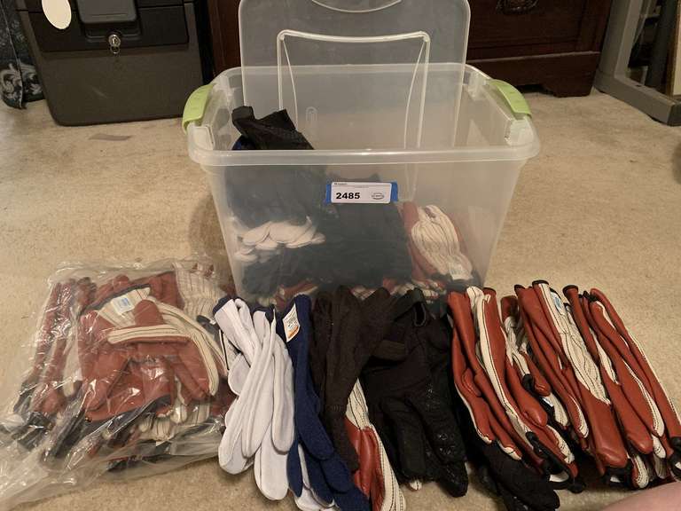 CRATE FULL OF ASSORTED WORK GLOVES & MORE (CRATE INCLUDED) - UP MASTER BED image