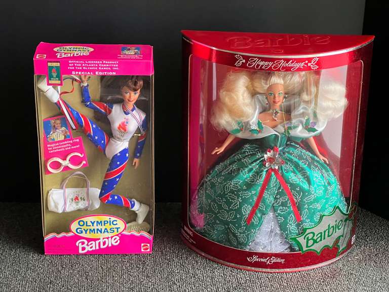 Happy Holidays Barbie, special edition, also includes Olympic Gymnast Barbie, commemorating the 1996 Olympic games in Atlanta, both come in original boxes, see picture for details. image