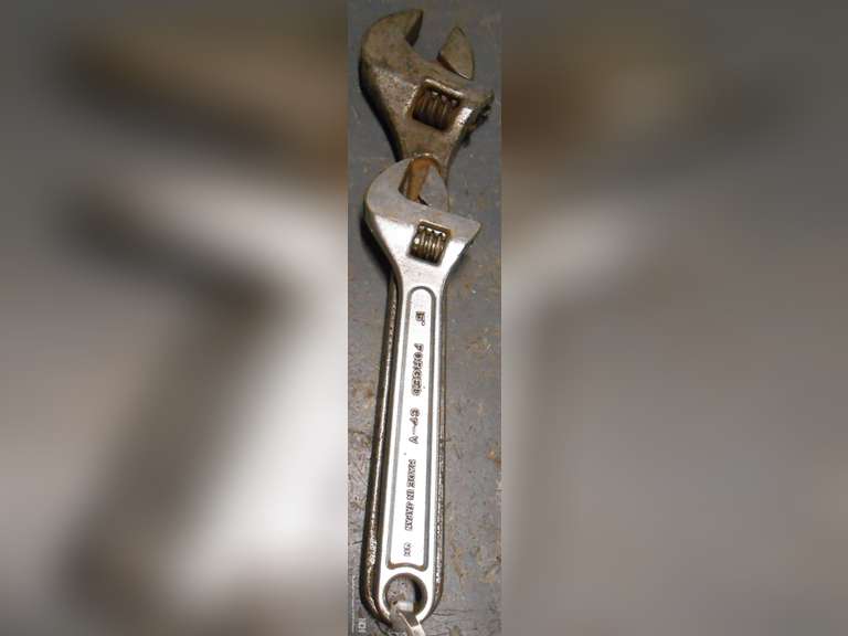 (1) 12" NEW BRITAIN & (1) 200MM SUNKEY ADJUSTABLE WRENCHES image